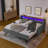 Twin Size Upholstery Sofa Bed With Three LED Lights, With Storage Adjustable Headboard, With Foldable Leg Pull Up Trundle Bed And Wireless Charging, Linen Padded Sofa Bed Frame, Grey-8477811