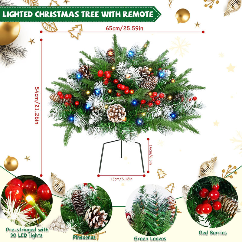 Ensemble de 2 arbres de Noël pré-éclairés de 21 po avec télécommande, buissons de jardin à DEL, remplisseurs d'urne de Noël pour le jardin de la véranda