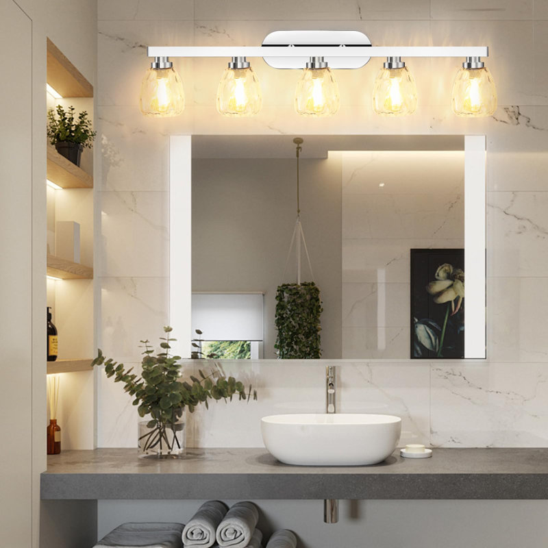 Light Bathroom Light Fixtures, Modern Vanity Lights With Hammered Glass Shade, 5