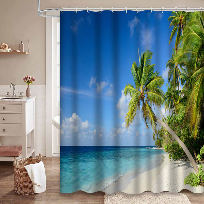 Palmier de plage tropicale, île d'Hawaï, magnifique fond d'eau turquoise avec 12 crochets, L 72 po x l 84 po