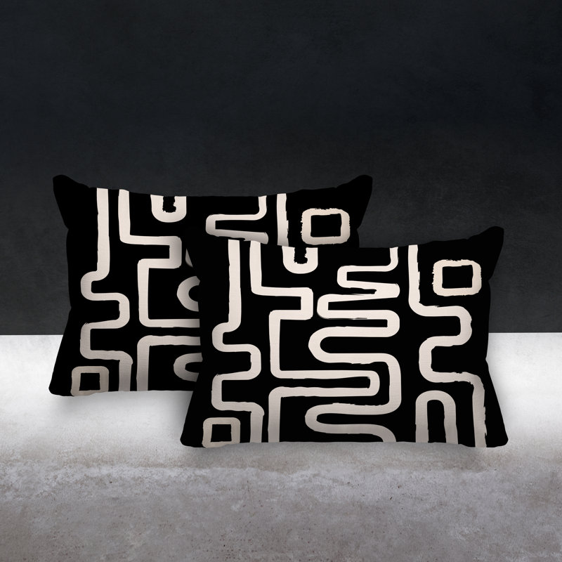 Oreiller carré Joni Squiggles, Noir