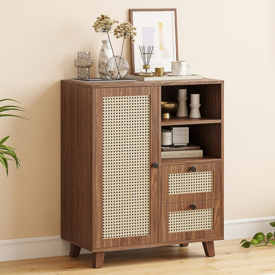 Buffet en rotin avec tiroirs et tablette réglable, armoire de rangement Buffet