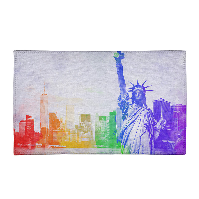 Tapis gris/vert/bleu/bleu aquarelle statue of liberty, Rectangle 2 pi x 3 pi