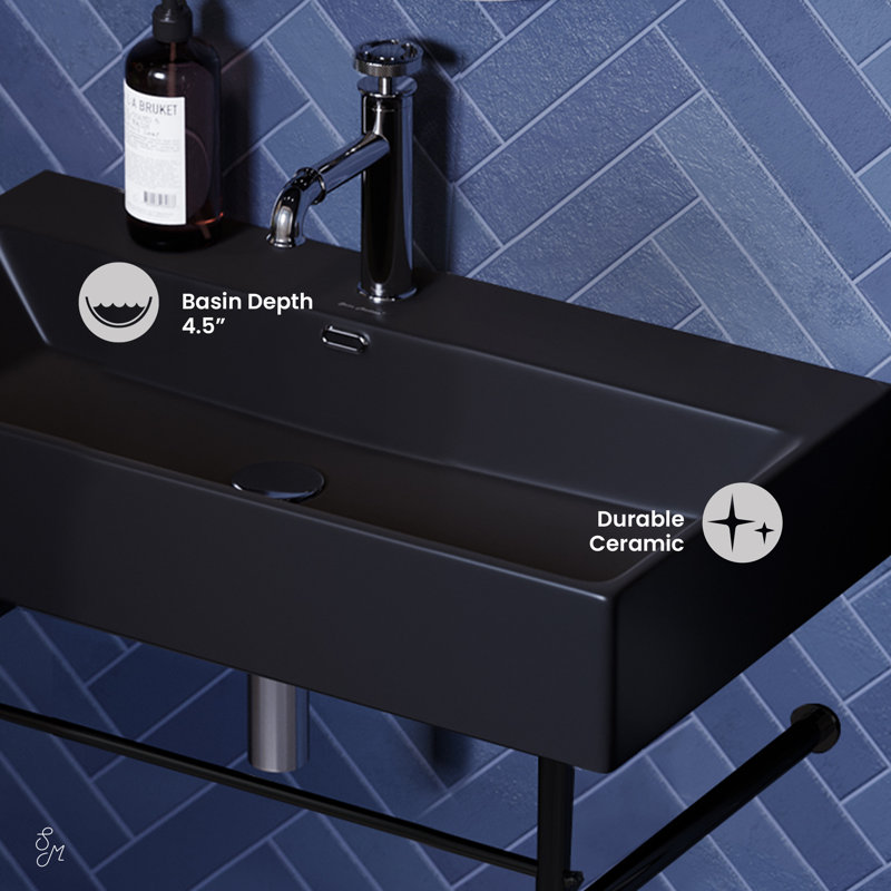 Lavabo console en céramique 30 po Claire, Noir / Noir
