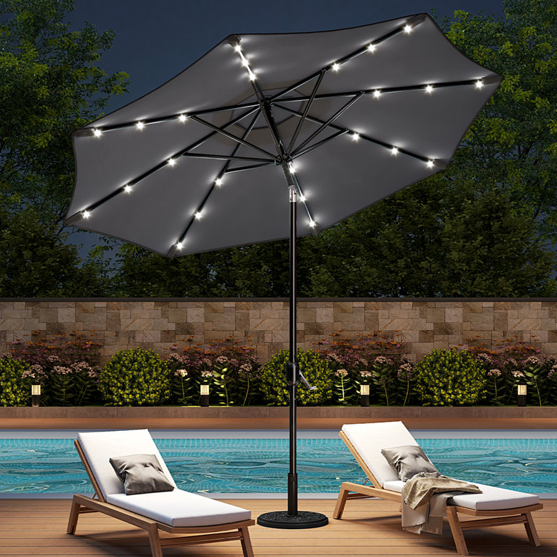 Aislynn 3m Traditional Parasol with LED Light, Dark Grey