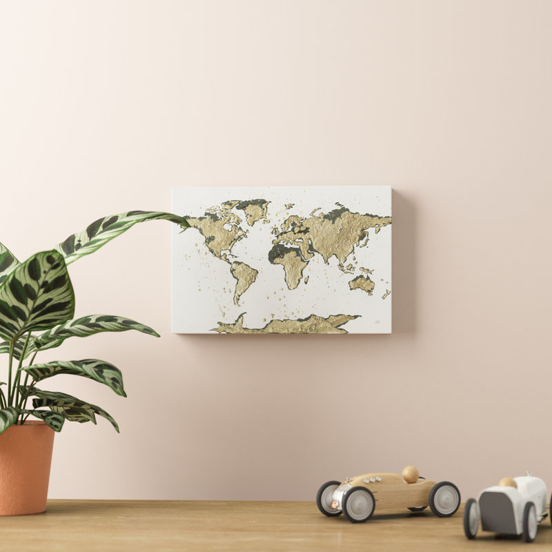Carte du monde feuille d'or, H 8 po x l 12 po