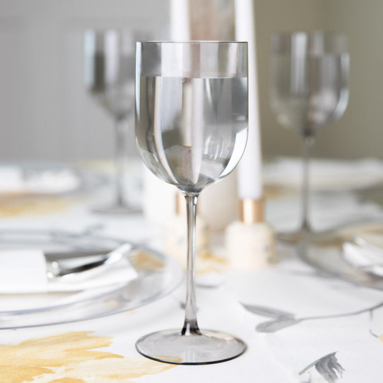 (120 Pack) EcoQuality Translucent Grey Plastic Wine Glasses - 12 oz Wine Glass with Stem, Disposable Shatterproof Wine Goblets, Reusable, Elegant