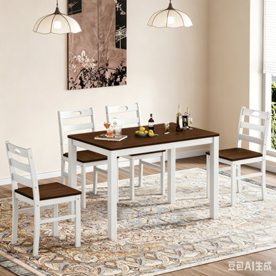 5-Piece Counter Height Dining Table Sets, Space-Saving Solid Wood Kitchen Dining Sets With 4 Slat Back Chairs