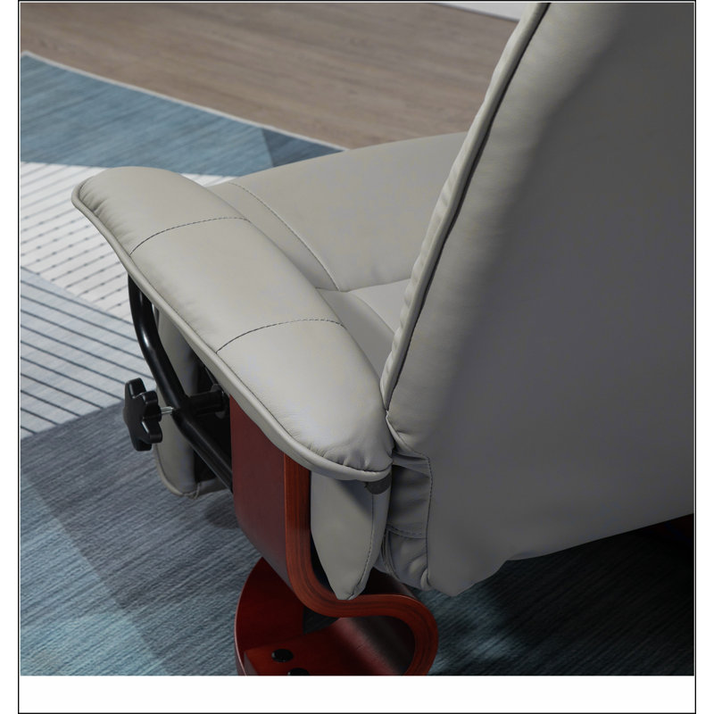 Fauteuil inclinable manuel en similicuir avec accoudoirs rembourrés à base pivotante en bois