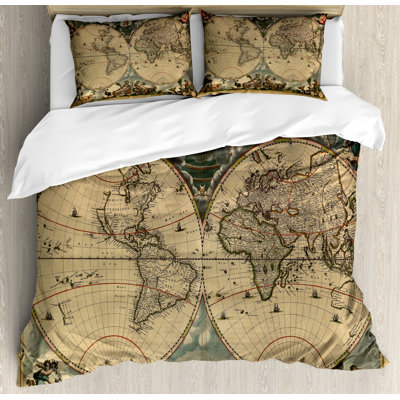 Ambesonne Vintage Duvet Cover Set, Old Map World, Calking, Multicolor -  nev_31250_calking