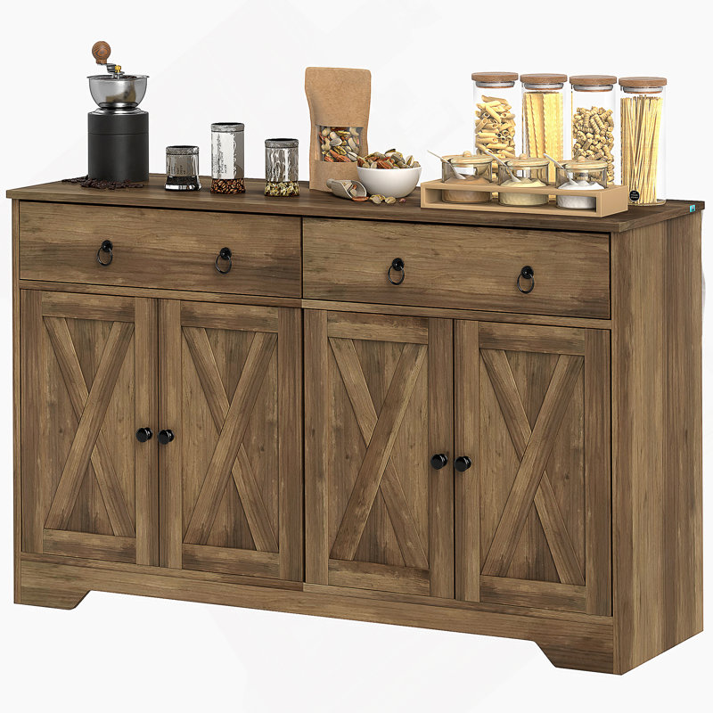 Accent Cabinet, Kitchen Storage Sideboard With Drawers, Adjustable Shelves, Light Brown