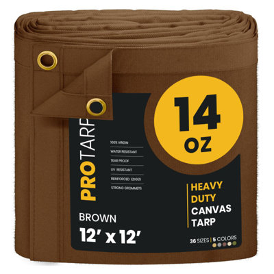 PROTARP Heavy Duty 14 OZ Water Resistant Canvas Tarp, UV Resistant Tarpaulin Cover with Rustproof Brass Grommets, Multipurpose for Canopy, Roof, Camping, Woodpile . (Brown )