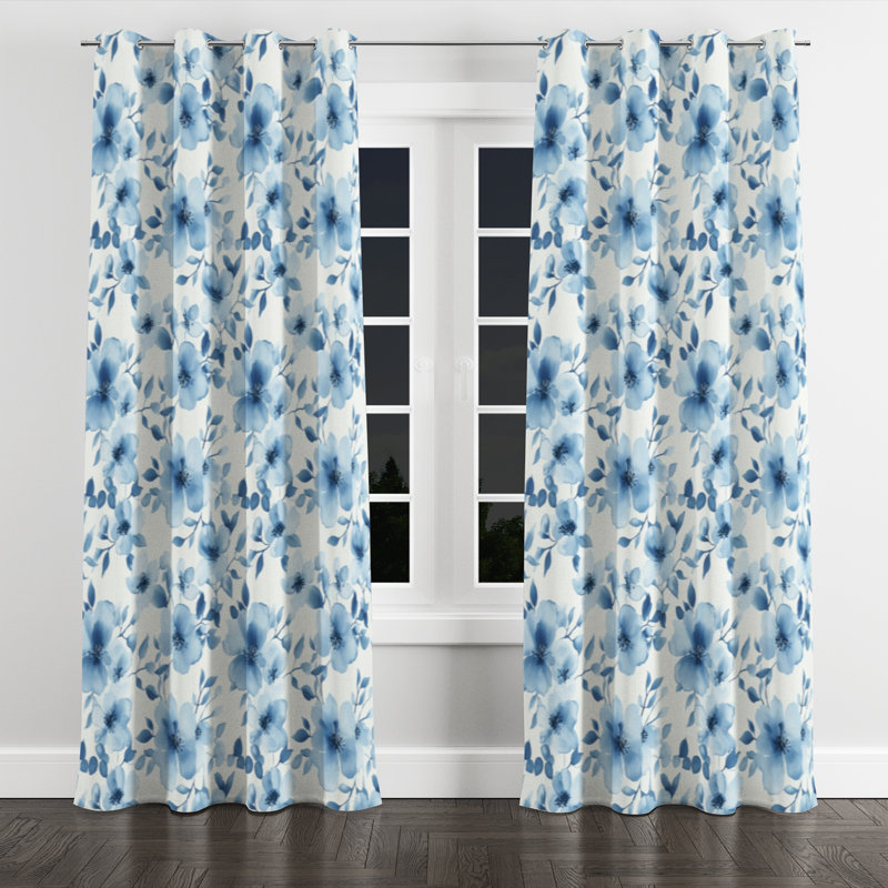 Floral Curtain panels - Country Farmhouse Blue Whisper Grommet Curtain - 1 Panel, 52" W x 108" L, Silver Grommets