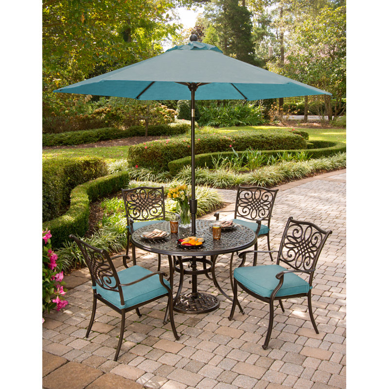 Carleton 5 Piece Bold & Eclectic Modern Dining Set with Cushions and Umbrella
