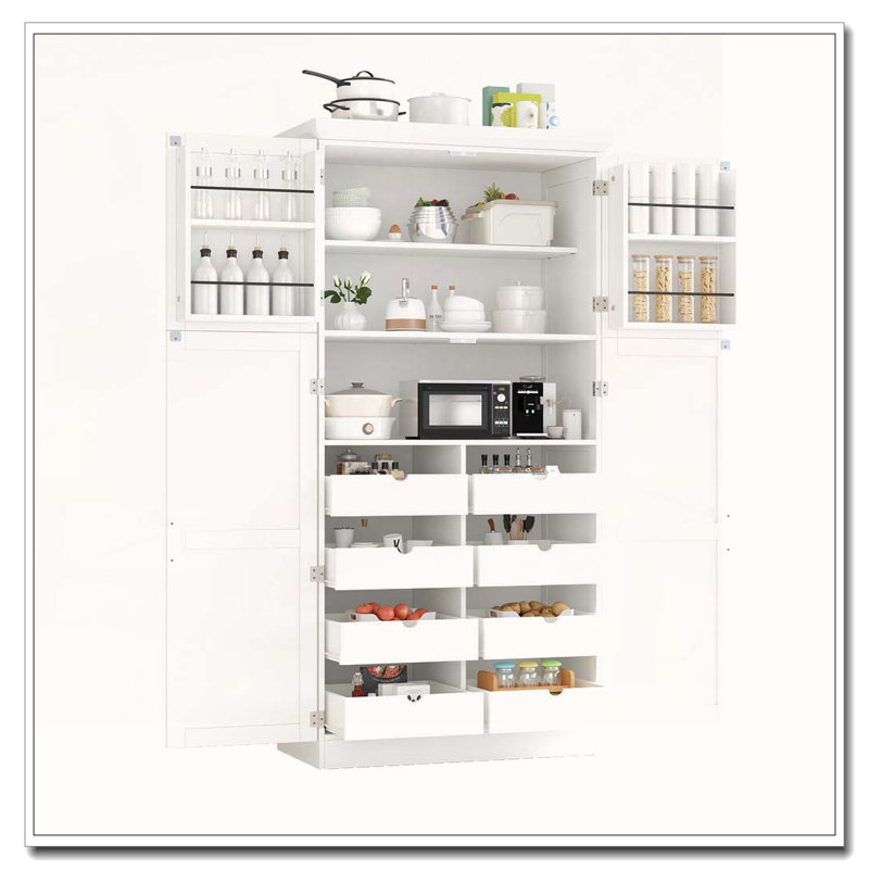 Grande armoire de rangement autoportante avec plateaux de cuisine, Blanc