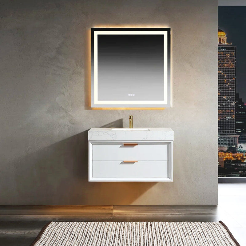 Meuble-lavabo mural moderne 36 po, Blanc