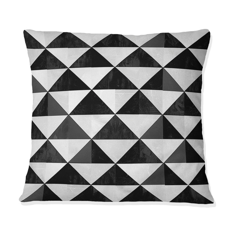Motif de triangles noirs et blancs I - Coussin décoratif moderne, H 16 po x l 16 po