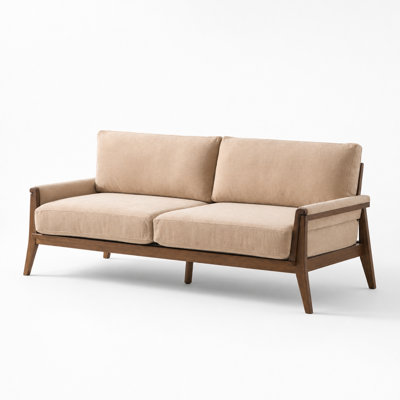 Mid-Century Modern Velvet Fabric Sofa with Solid Wood Frame, Comfortable Thick Cushions, 3-Seater Upholstered Couch  with Warm Wood Legs and Soft Velvet Upholstery