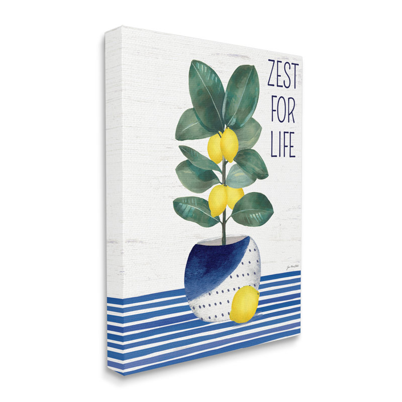 Zest for Life Lemon Plant Blue Stripes par Jennifer Pugh - impression, Toile tendue, H 48 po x l 36 po