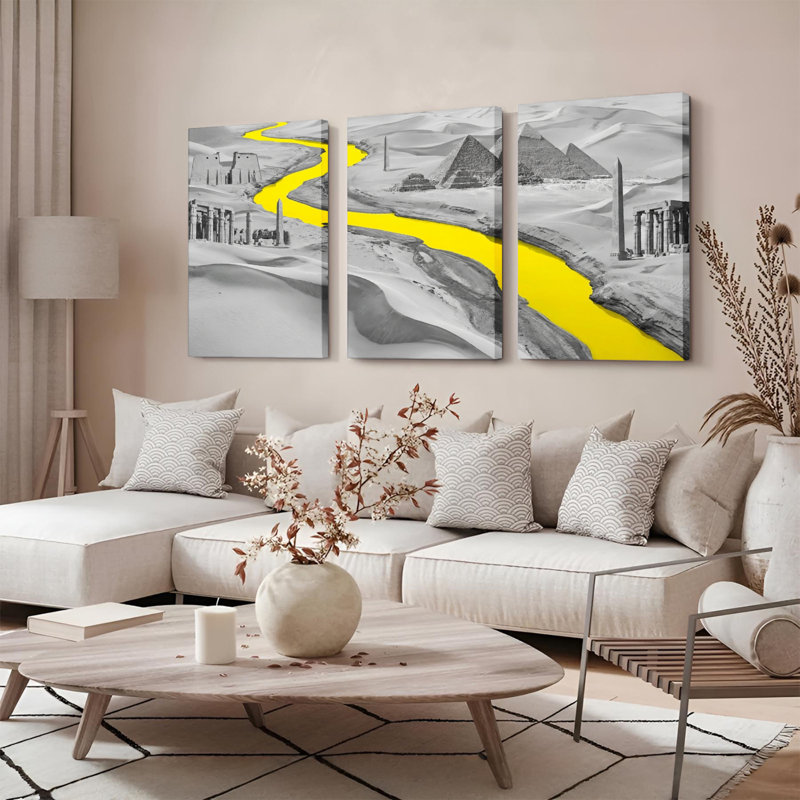 Ensemble de 3 tableaux sur toile représentant des paysages égyptiens avec le fleuve Jaune, 2030