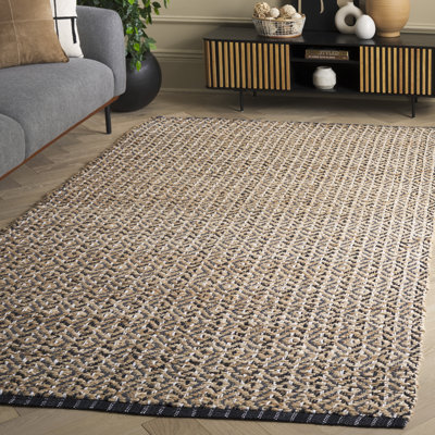 Natural Fiber 661 Flatweave Jute/Cotton Geometric Rug in Natural/Black/Ivory/Dark Gray