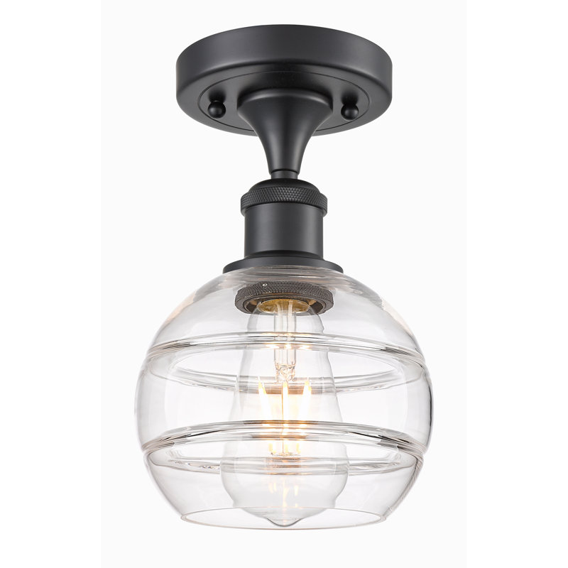 Plafonnier semi-encastré 1 lumière Ballston - Adrieanna, Noir mat, H 9,13 po x l 5,88 po x P 5,88 po, Transparent
