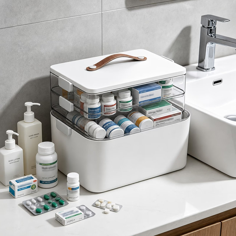 Boîte à pharmacie à 4 niveaux avec poignée en cuir JOYBOS, 23 pintes (4 niveaux)