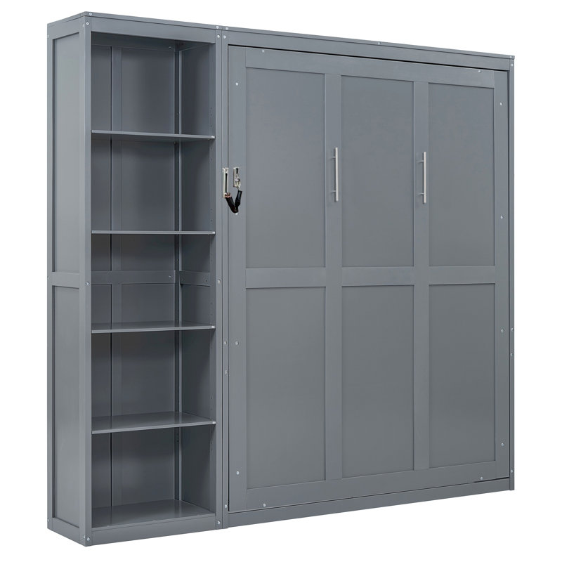 Murphy Bed Wall Bed With Shelves, Gray