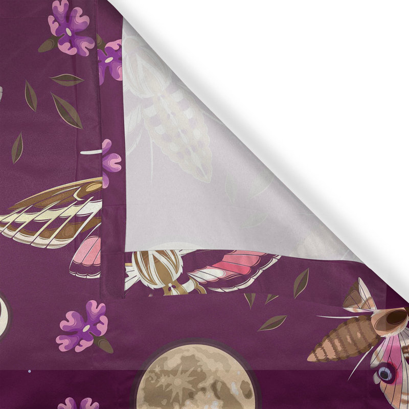 Latitude Run® Night Grommet Curtain Moon and Flowers Butterfly 50" x 96" Dark Magenta Pale Peach, 50" W x 84" L