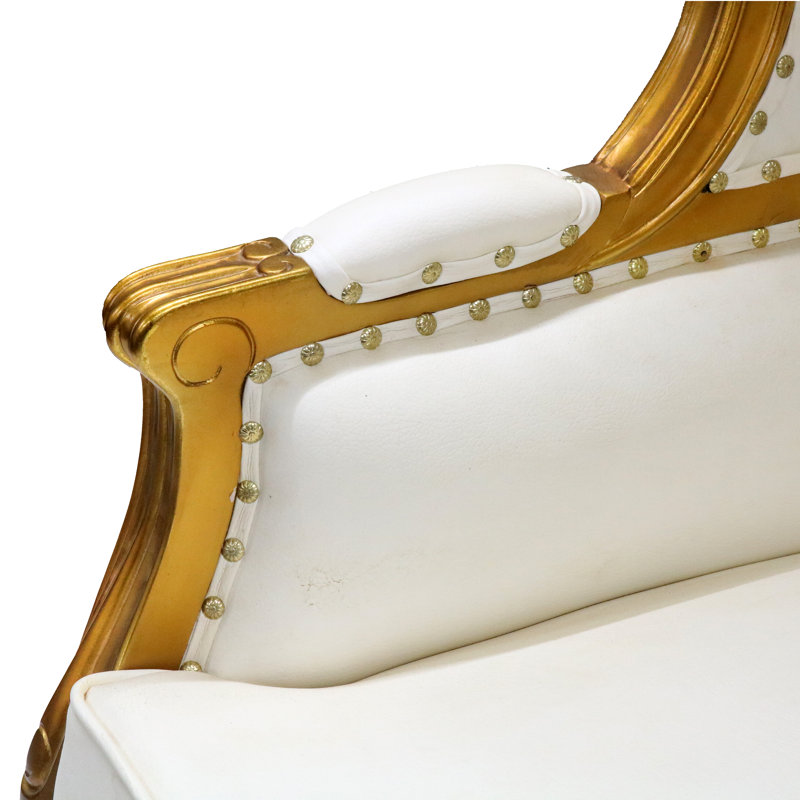 Balloon Canopy Hood Throne Lounge Chair, White Vinyle, Gold