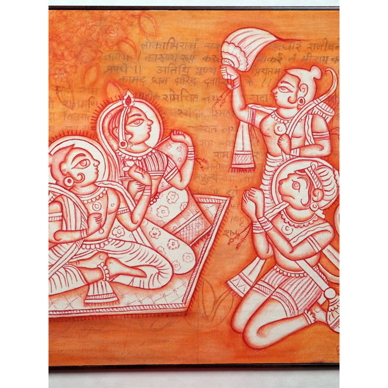 Divin Rama avec Hanuman | Avec cadre | Pigments naturels sur toile | Par Ekta Jain
