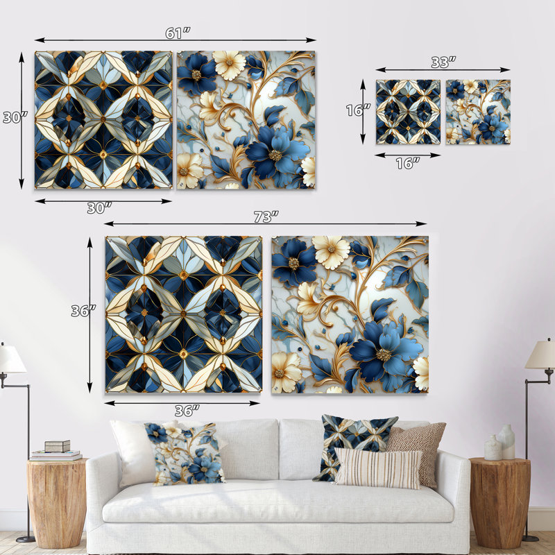 Beacham - Ensemble de 2 peintures murales abstraites en acrylique sur verre marbré, H 16 po x l 33 po