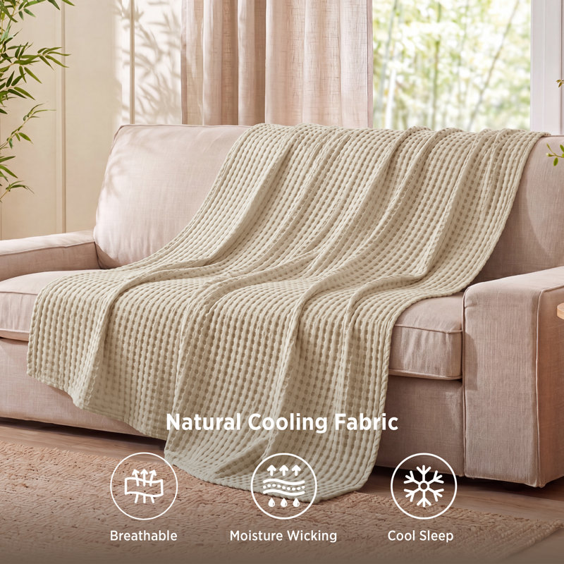 Bedsure Cotton & Rayon from Bamboo Waffle Blanket, Lightweight and Breathable for Year-Round Comfort, King, Tapioca