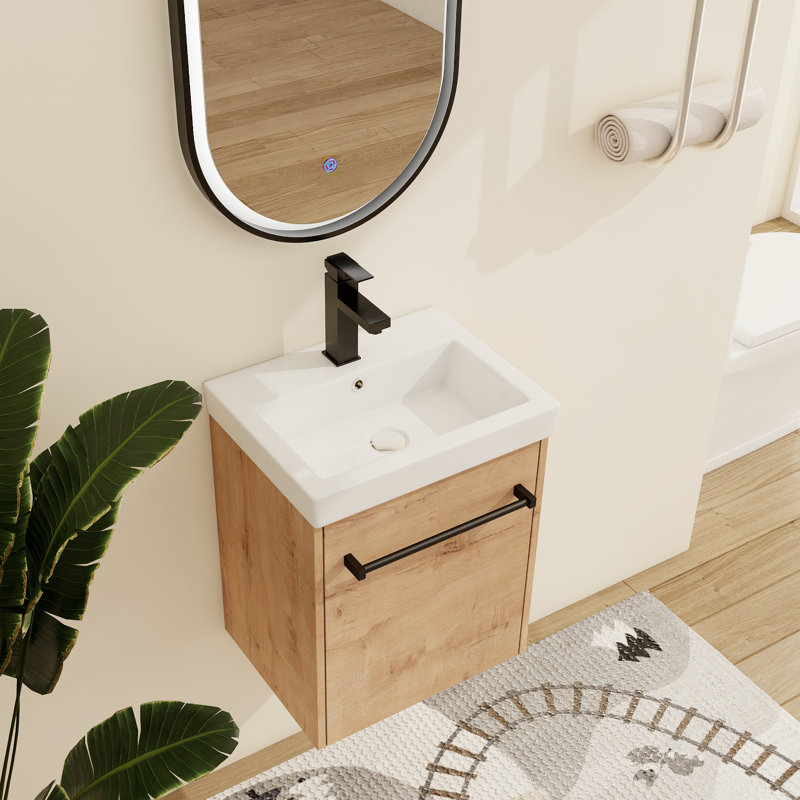  Meuble-lavabo mural simple 18 po avec comptoir en céramique Ilkar, Beige