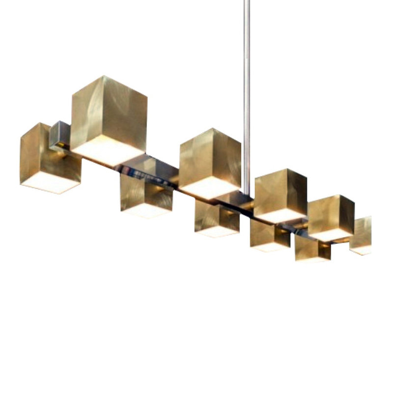 Lustre cubique clair carré Paris, Laiton brossé, 78" Long x 20" Wide x 44" Height