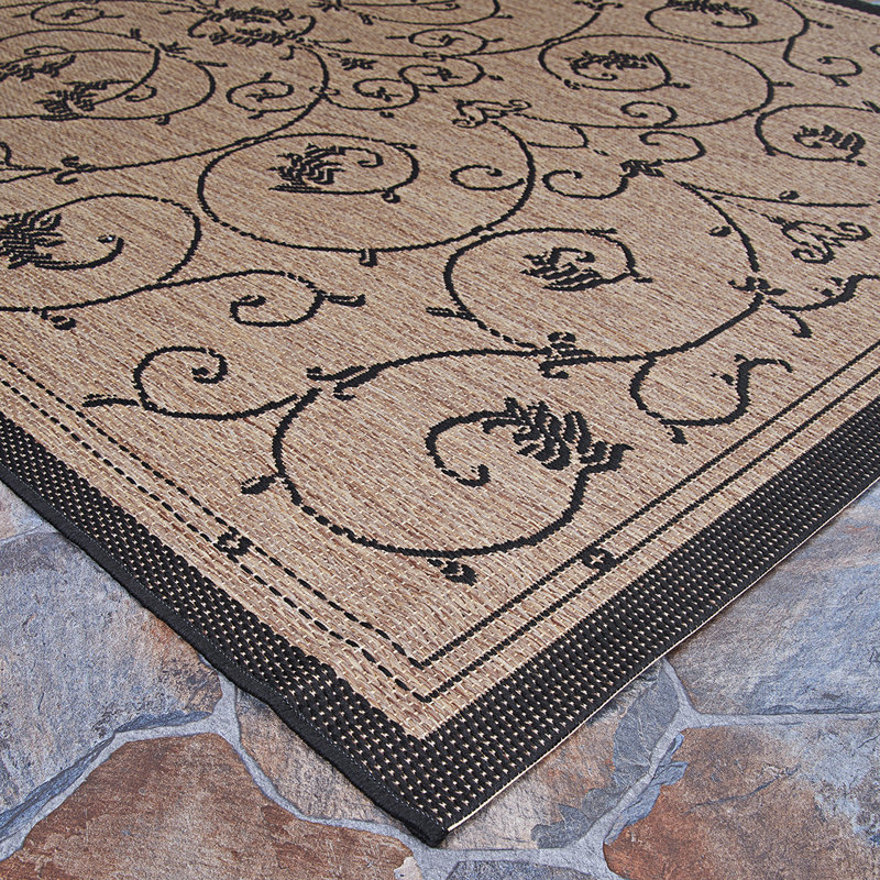 Ariadne Floral Indoor Outdoor Area Rug, Rectangle 8'6" x 13', Brown / Black