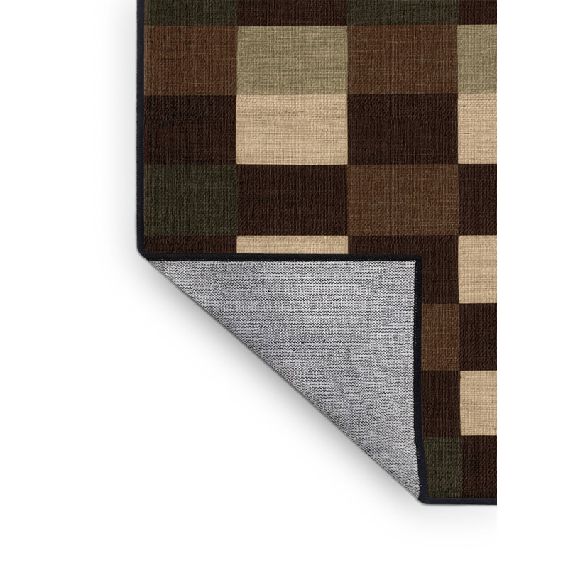 Machine Washable Checkered Black Area Rug, Round 3'