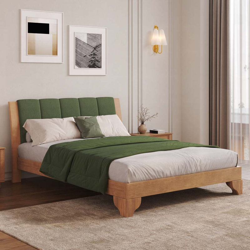 Pine Wood Bed Frame, Queen, Green/Natural
