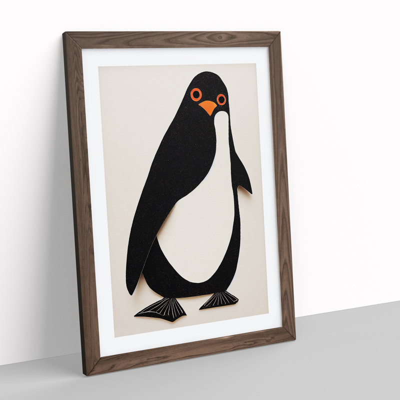 Paper Penguin No.1 - Wall Art, 36cm H x 27cm W, Walnut Framed