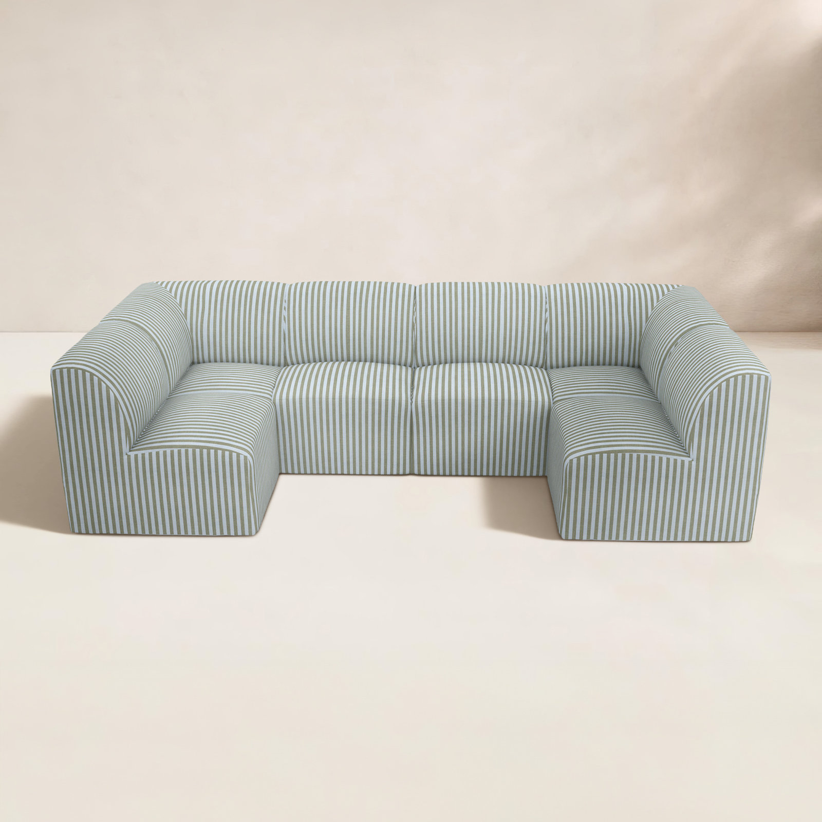 Praia 124" Sunbrella® Patio Sectional, Green Striped Sunbrella®