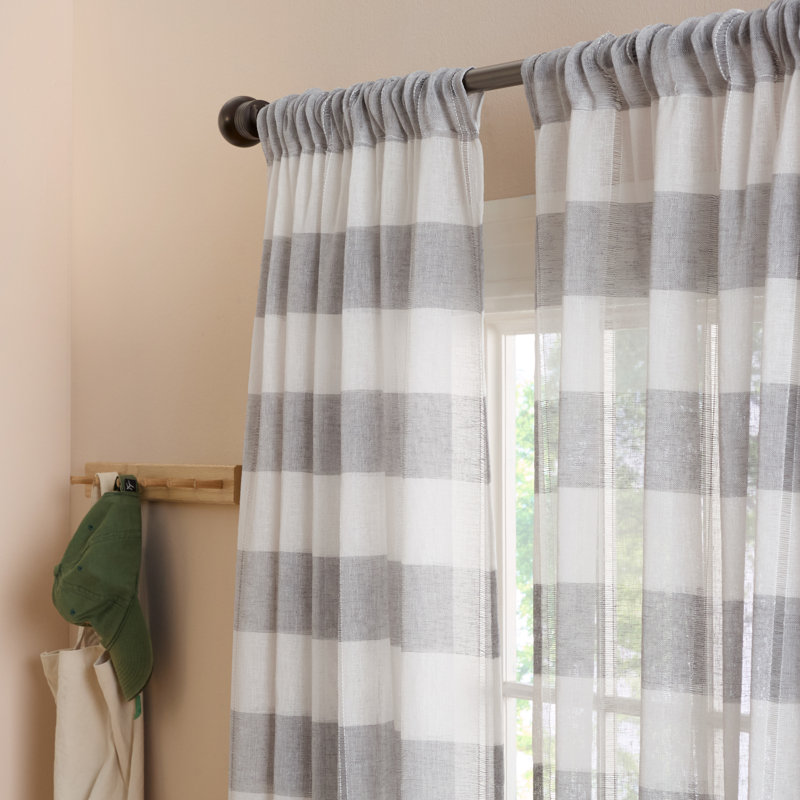 TOWN & COUNTRY BASICS Pax Semi-Sheer Stripe Light Filtering Curtains, Gray, 50" W x 96" L