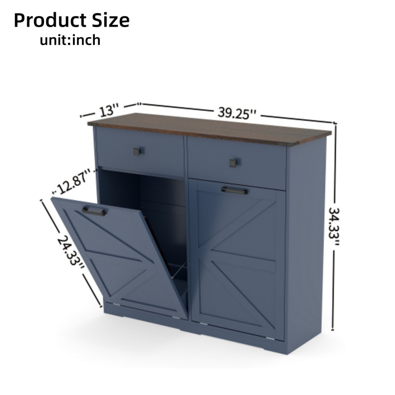 Armoire à ordures à double inclinaison, bac de recyclage autoportant avec tiroir caché, armoire à ordures inclinable pour la cuisine, convient aux poubelles de 20 gallons