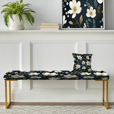 Mystic White and Teal Splendor Gardens - Banc rembourré floral doré