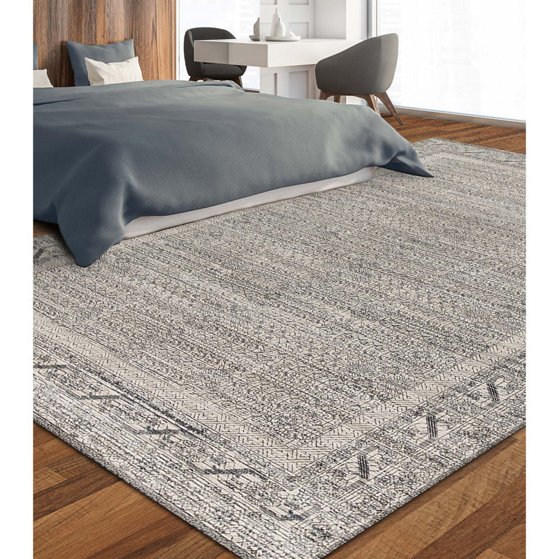 Hand-Knotted High-Quality Black and Silver Area Rug