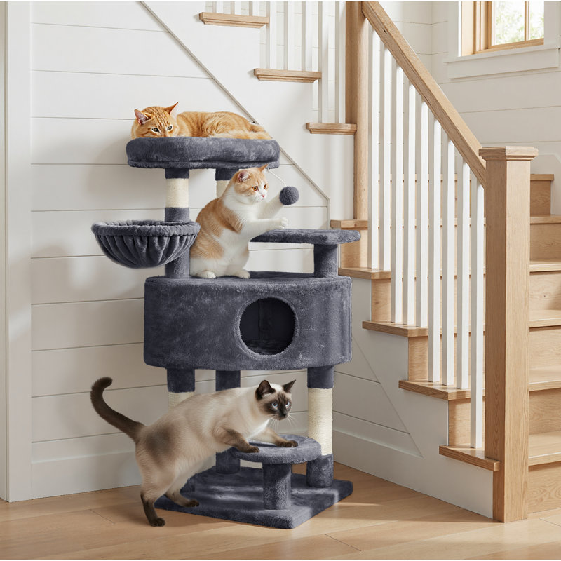 46" Burrowsville Cat Tree with Scratching posts & Perch Bed, Dark Grey
