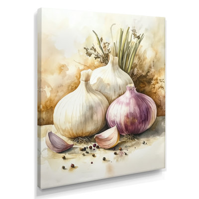 White Garlic and Onion Kitchen Study I - Culinary Picture Framed Wall Art