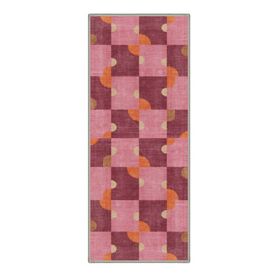Machine Washable Non-Slip Rug Pink Burgundy Abstract Geometric Mid-Century Modern Indoor Area Rug 