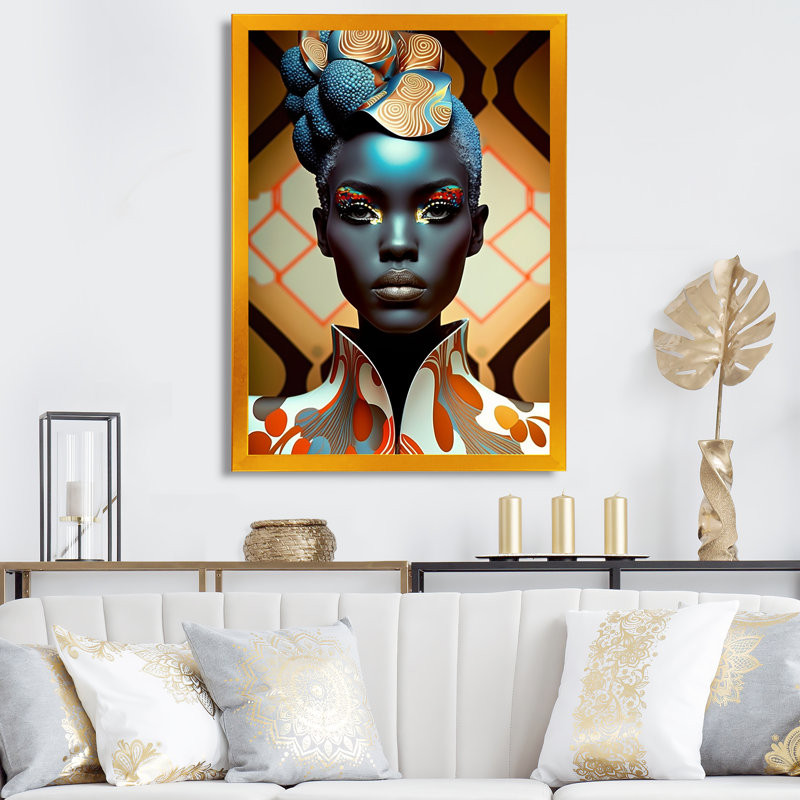 Avant-garde élégante femme africaine IV - imprimé, H 40 po x l 30 po x P 1,5 po, Encadrement doré