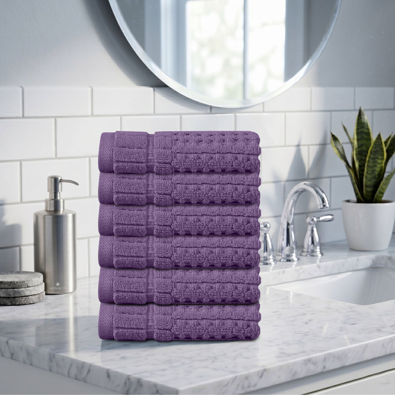 Willow 6 Pieces Washcloth Towel Set – 100% Combed Cotton, Premium Quality 630 GSM, Purple, Ultra-Soft & Highly Absorbent (6 Wash Towels)