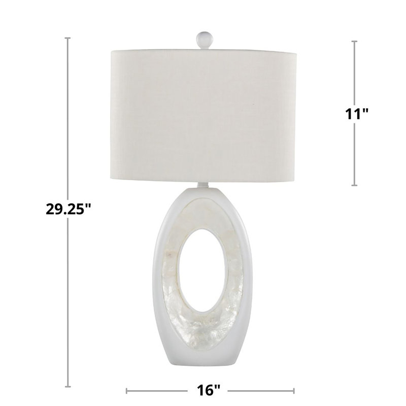 Lampe de table en polyrésine de 29 po Pearl en polyester blanc mat, coquille naturelle et abat-jour en lin blanc - ensemble de 2